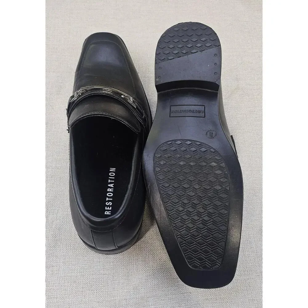 RESTORATION Classic Loafers Shoes Black Leather Metal Bit Square‎ Toe Mens 8